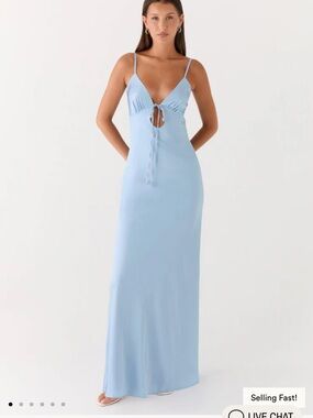 Peppermayo Flora Satin Maxi Dress - Ice Blue- size 4